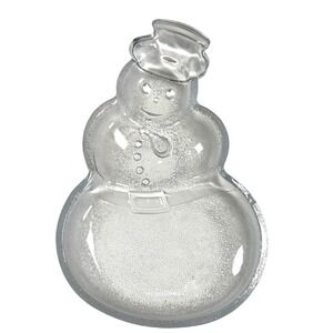 Clear Glass Snowman Shaped Candy Dish Serving Bowl Holiday Christmas Party Decor